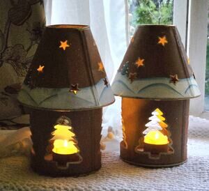 Rustic Candle Lanterns (Set Of 2) Votive Farmhouse Winter Cabin Christmas Decor